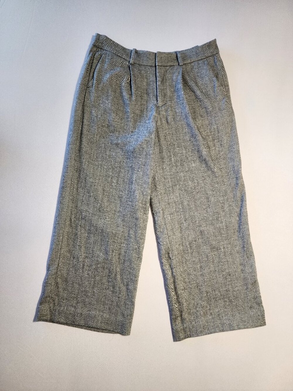Madewell 12P Gray Herringbone Slouchy Straight Italian Fabric Trouser Pants